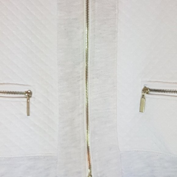 STYLE & CO Quilted Jacket Sweatshirt Blazer Petite Medium PM Cream Gold Full Zip - Picture 6 of 8